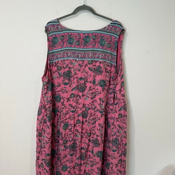 J. Jill Women's Lotus Floral Maxi Dress Pink Teal Print Tank Flowy Loose 4X - Picture 3 of 9